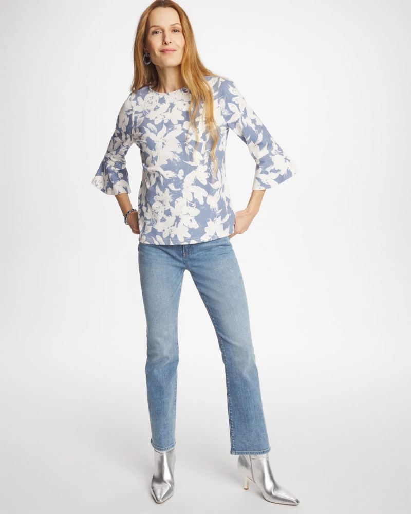 Chicos Printed Bell Sleeve Top - ECRU
