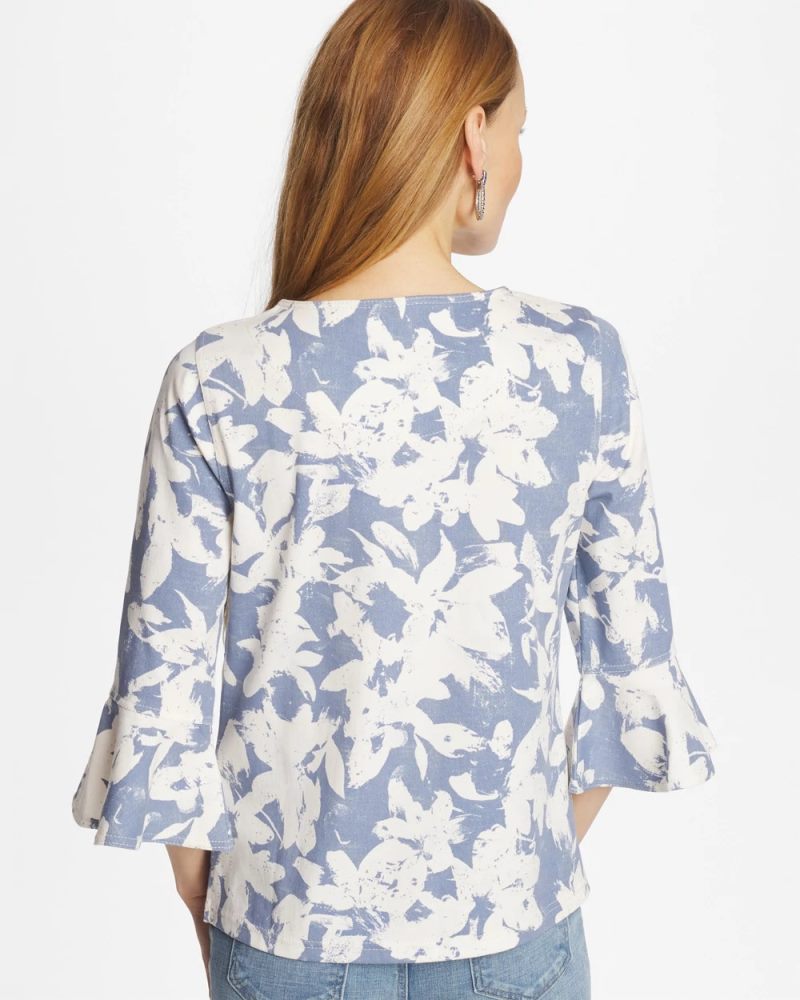 Chicos Printed Bell Sleeve Top - ECRU