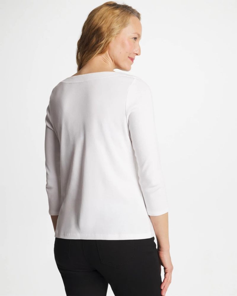 Chicos Pima 3/4 Sleeve Tee - ALABASTER