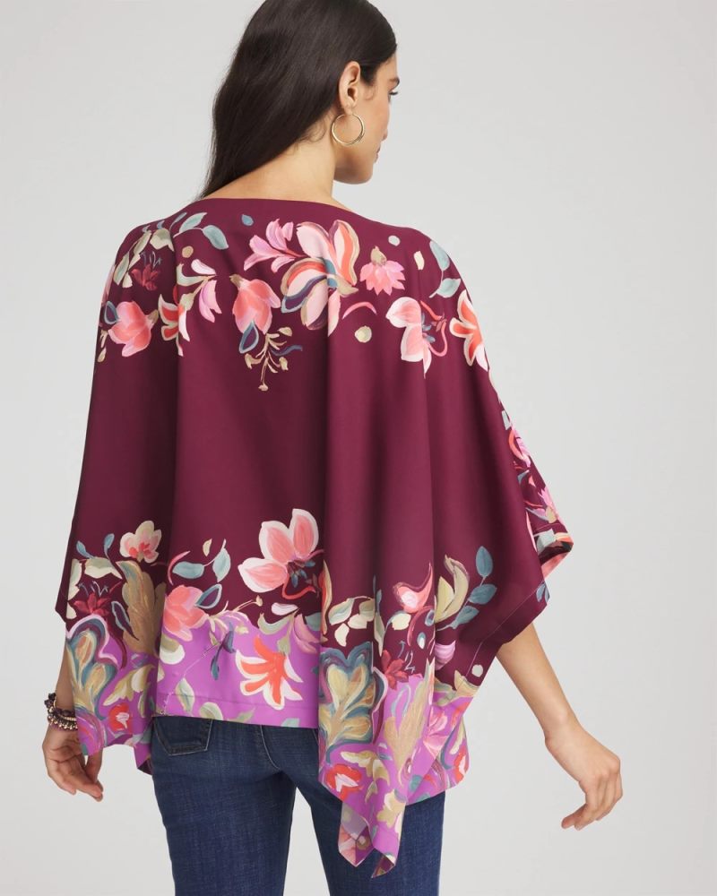 Chicos Printed Boatneck Pullover Poncho - DEEP CHIANTI