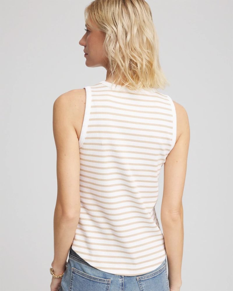 Chicos Striped Ribbed High-Neck Tank - WILD TRUFFLE
