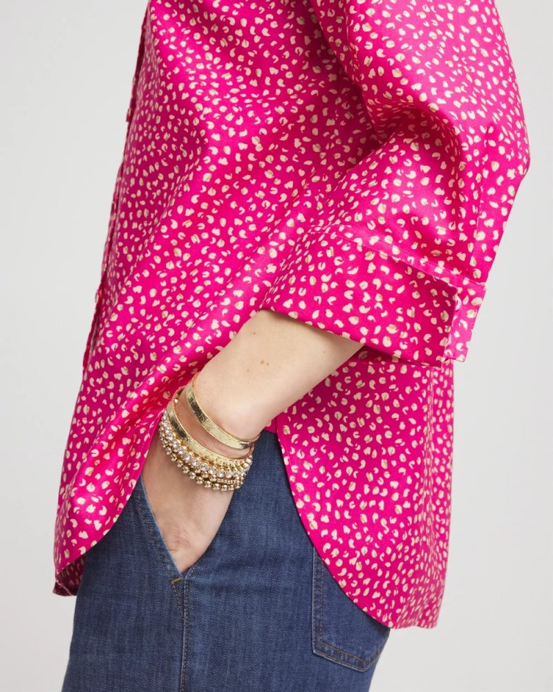 Chicos No Iron Cheetah Stretch Shirt - CRUSHED BERRIES