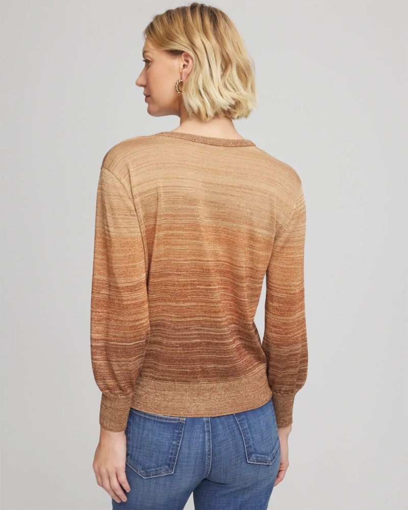 Chicos Ombre Metallic Pullover Sweater - CARAMEL APPLE