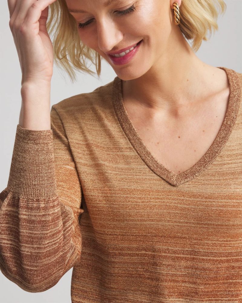 Chicos Ombre Metallic Pullover Sweater - CARAMEL APPLE