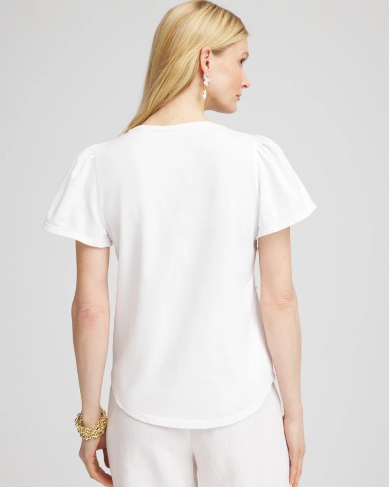 Chicos Embellished Flutter Sleeve Tee - ALABASTER