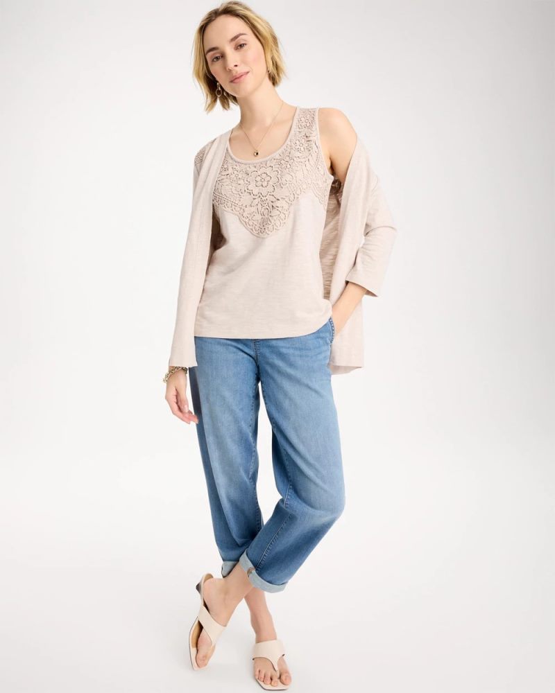 Chicos Embroidered Cotton Slub Scoopneck Tank - SMOKEY TAUPE