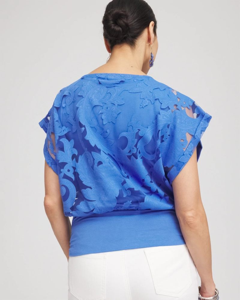Chicos Burnout Banded-Hem Top - BLUE PEARL