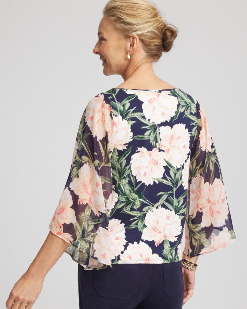 Chicos Georgette Angel-Sleeved Top - DARKEST SPRUCE