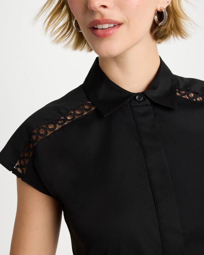 Chicos Lace Trim Midi Shirtdress - BLACK