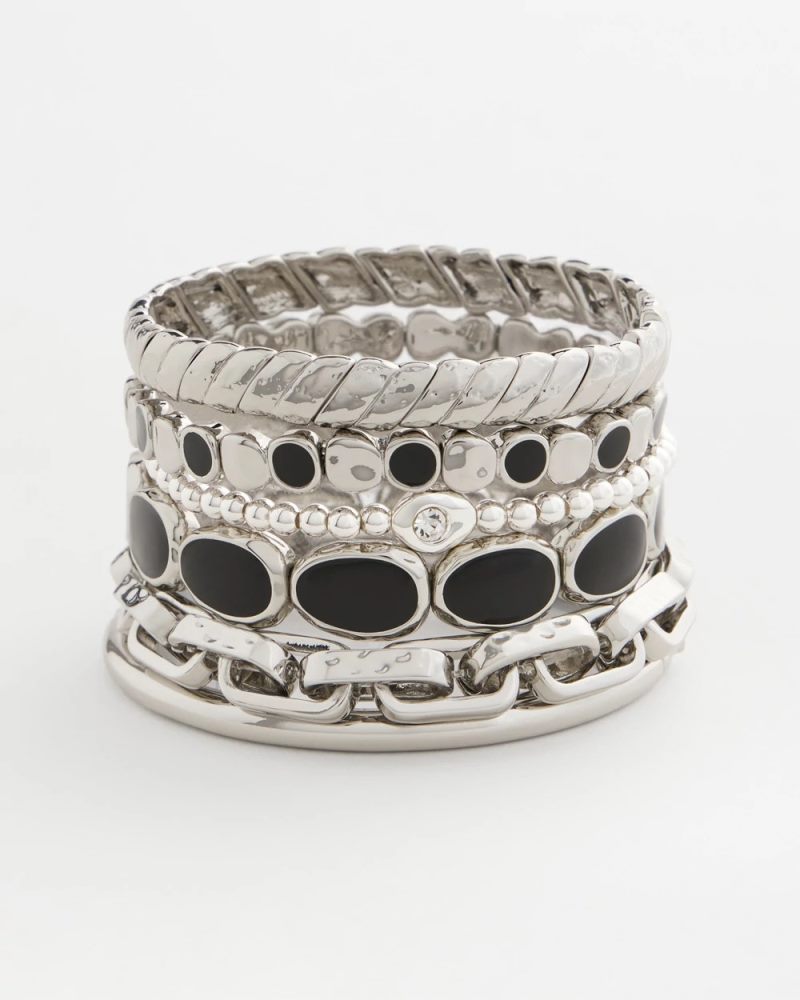 Chicos Black Mini Circle Stretch Bracelet - BLACK