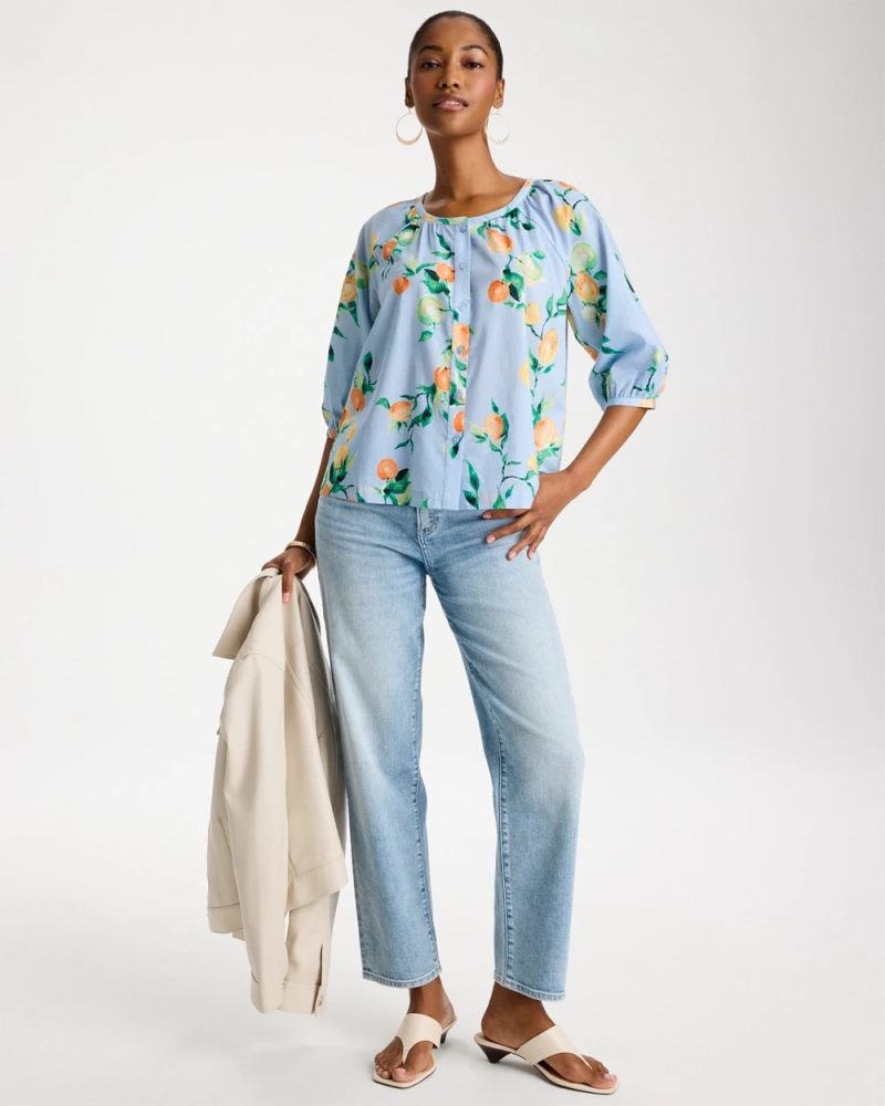 Chicos Cotton Voile Printed Blouse - BONDI BLUE
