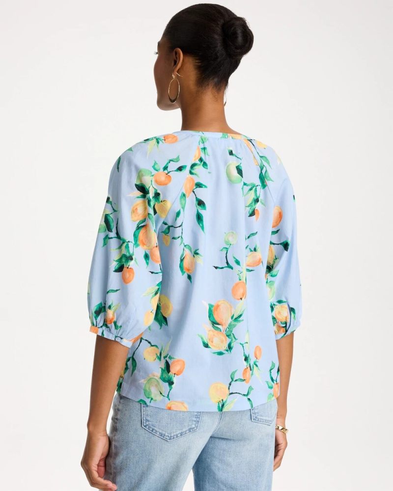 Chicos Cotton Voile Printed Blouse - BONDI BLUE