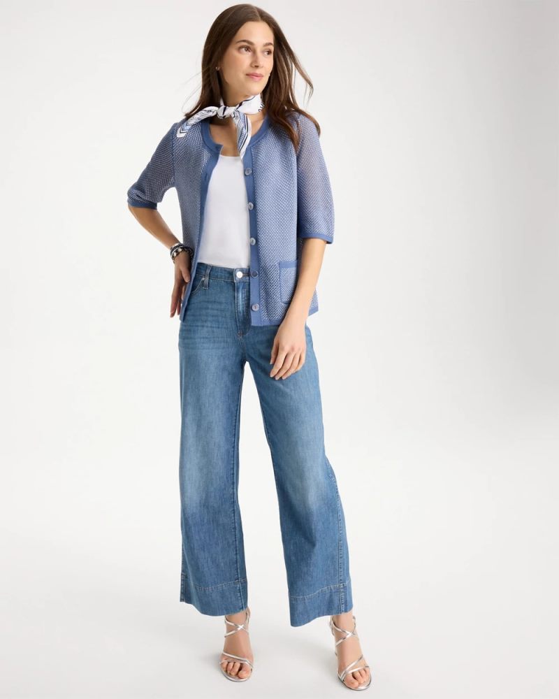 Chicos Mesh Lady Jacket Cardigan - BLUE HAVEN