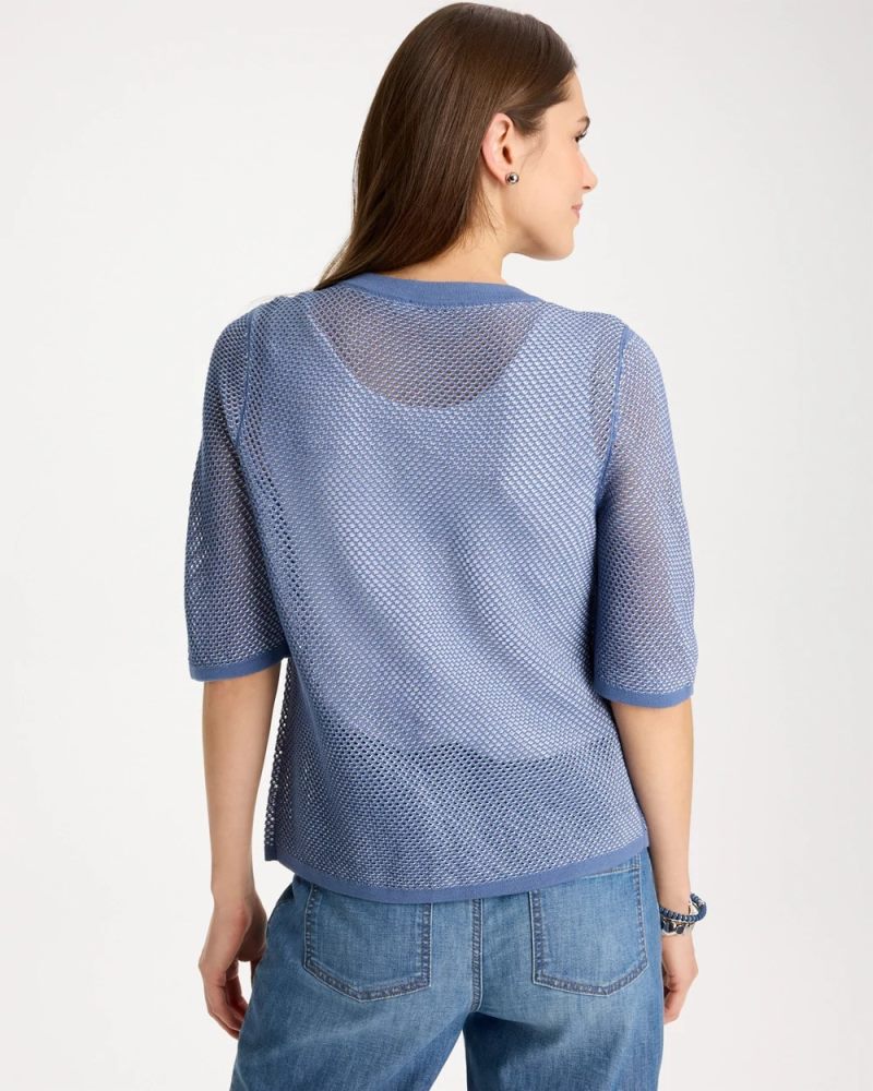 Chicos Mesh Lady Jacket Cardigan - BLUE HAVEN