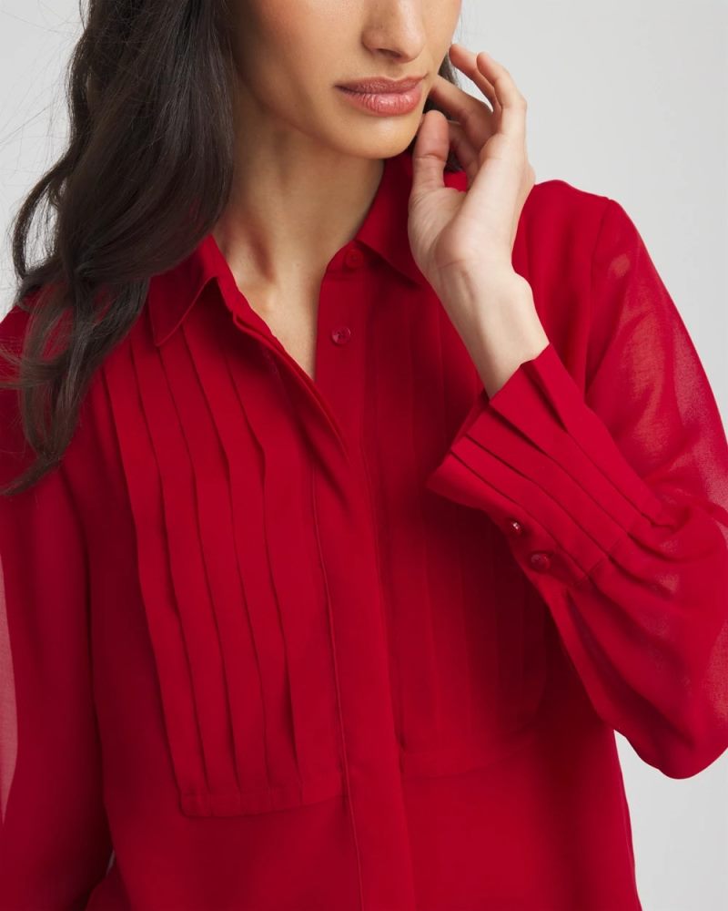 Chicos Pintuck Georgette Tunic - CARMINE RED