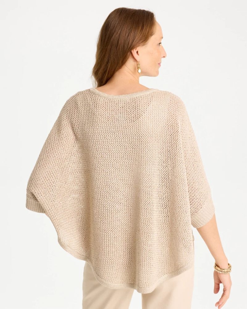 Chicos Sequin Boatneck Rounded Hem Poncho - SMOKEY TAUPE
