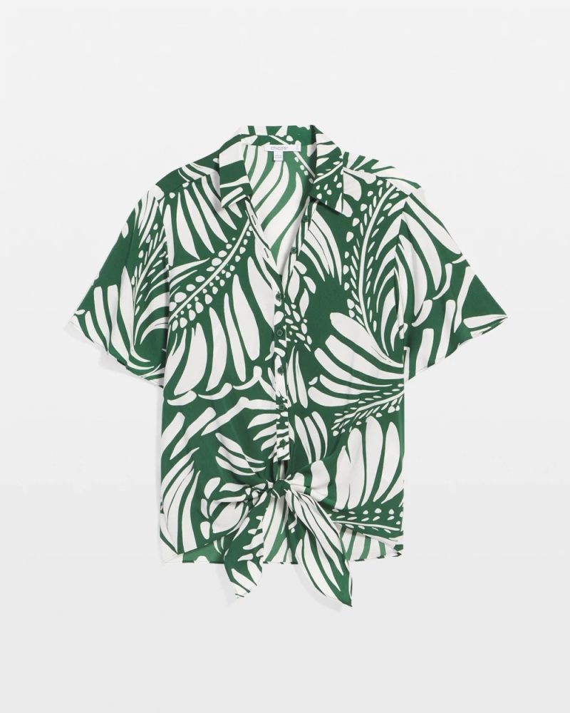 Chicos Palm Print Tie-Front Silky Top - PALM LEAF