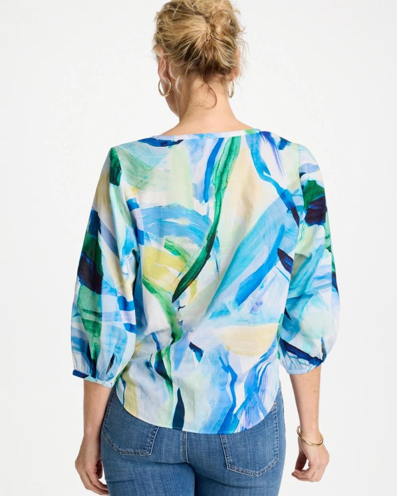 Chicos Printed Tie-Front Top - AMPARO BLUE