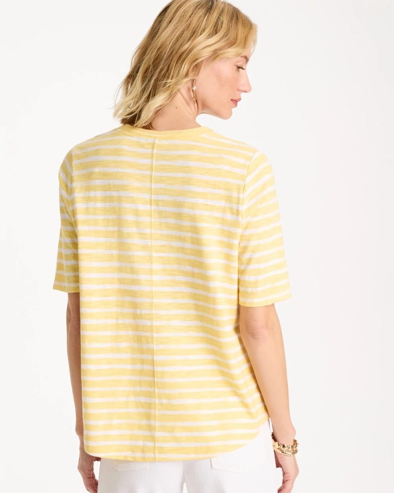 Chicos Striped Cotton Slub V-Neck Tee - GOLDEN HAZE