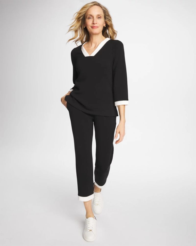 Chicos Zenergy® Soft Caviar Bead Contrast Pants - BLACK