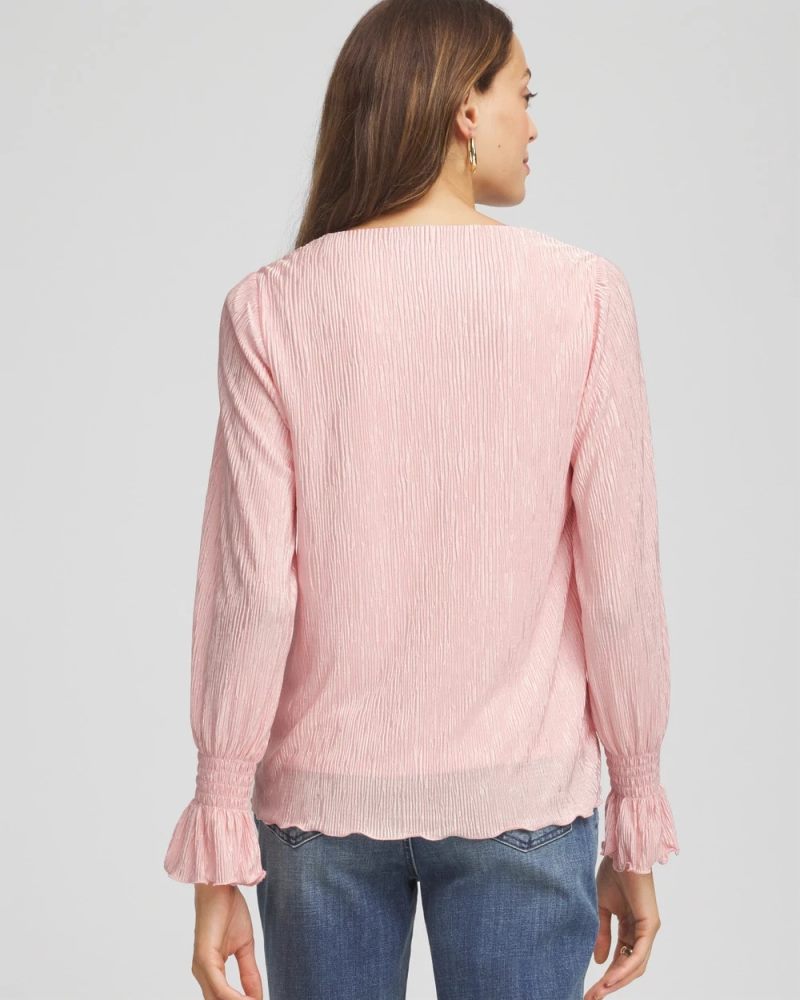Chicos Crinkle Bodre Voop Neck Top - BLUSHED