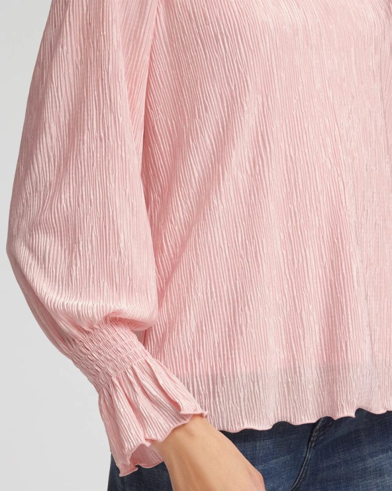Chicos Crinkle Bodre Voop Neck Top - BLUSHED