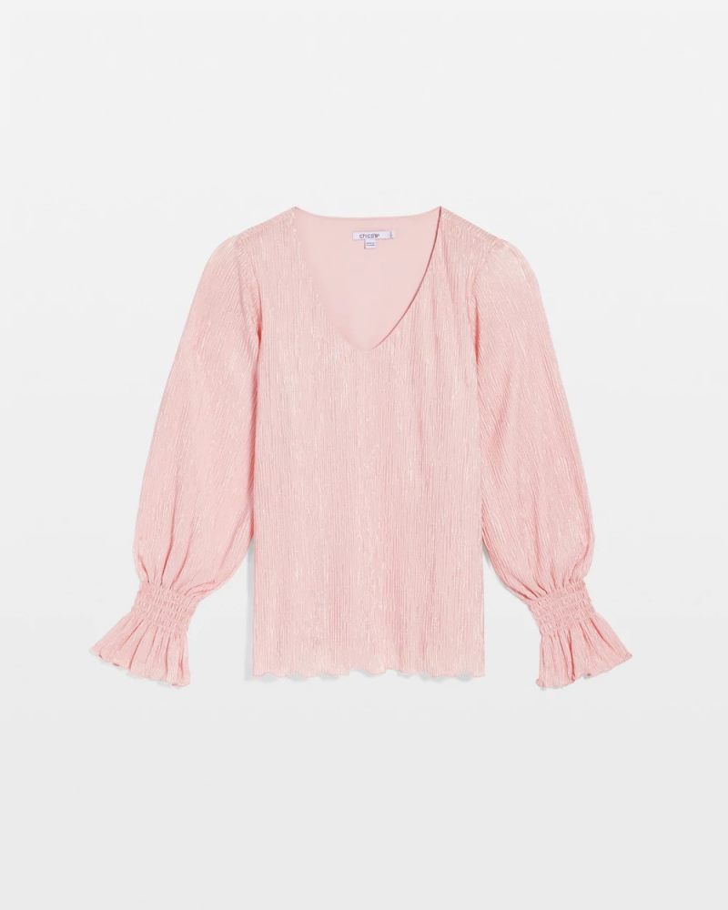 Chicos Crinkle Bodre Voop Neck Top - BLUSHED