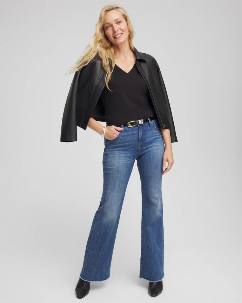 Chicos Cotton Stretch 3/4 Sleeve Tee - BLACK