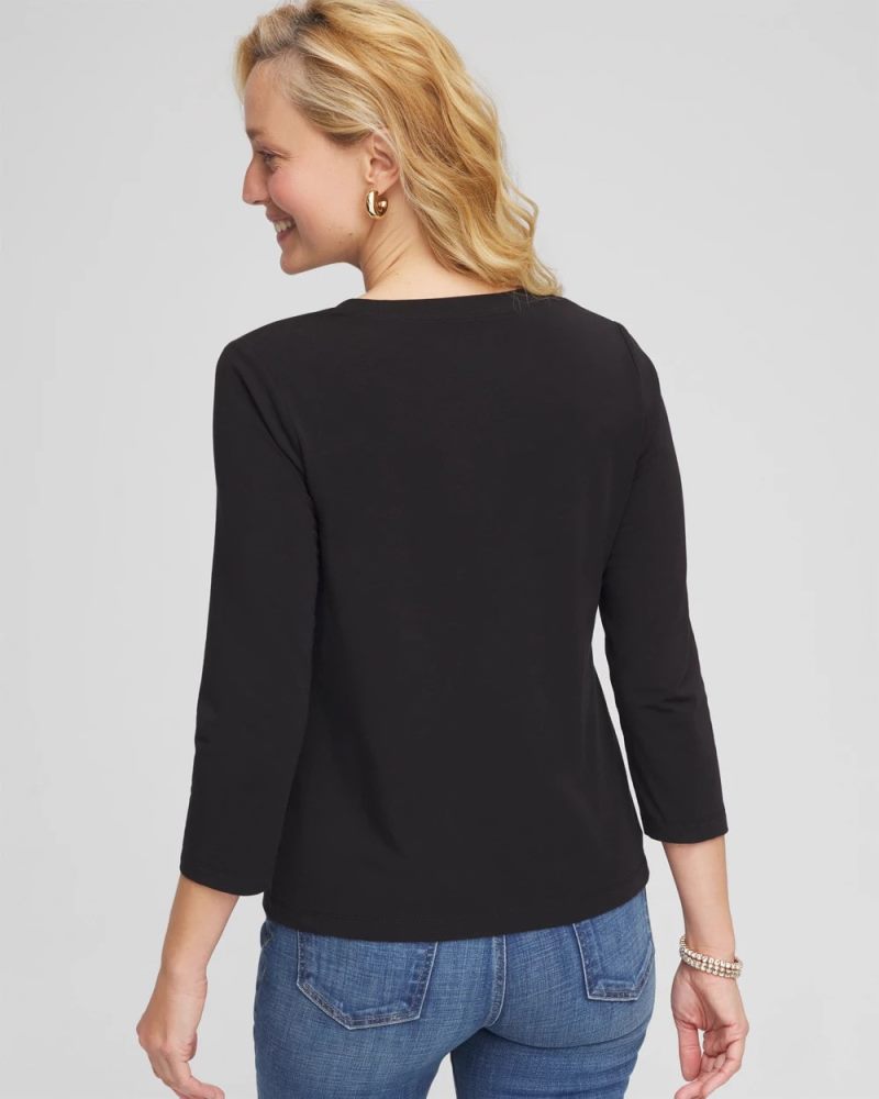 Chicos Cotton Stretch 3/4 Sleeve Tee - BLACK