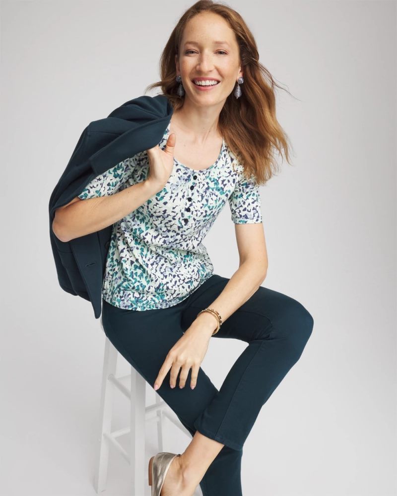 Chicos Pima Cotton Henley Tee - INDIGO SKY