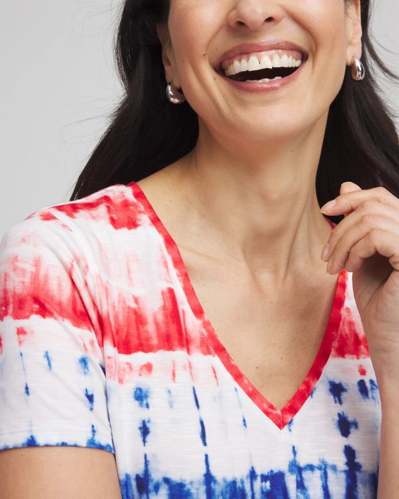 Chicos Zenergy® Americana Tie-dye V-Neck Tee - RED GLOW