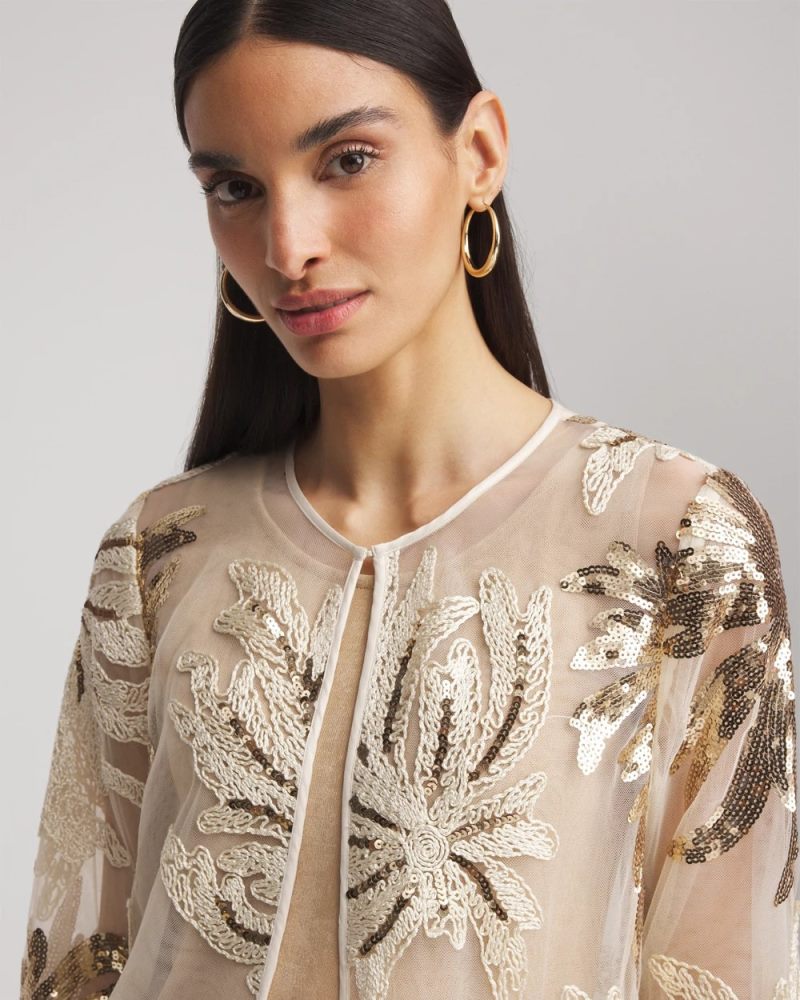 Chicos Travelers™ Collection Sequin-Mesh Jacket - MODERN ECRU