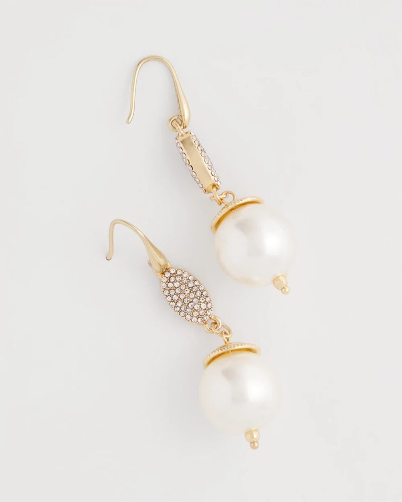 Chicos Faux Pearl and Pave Drop Earrings - PEARL