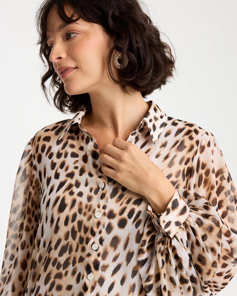 Chicos Georgette Animal Print Blouse - BLACK
