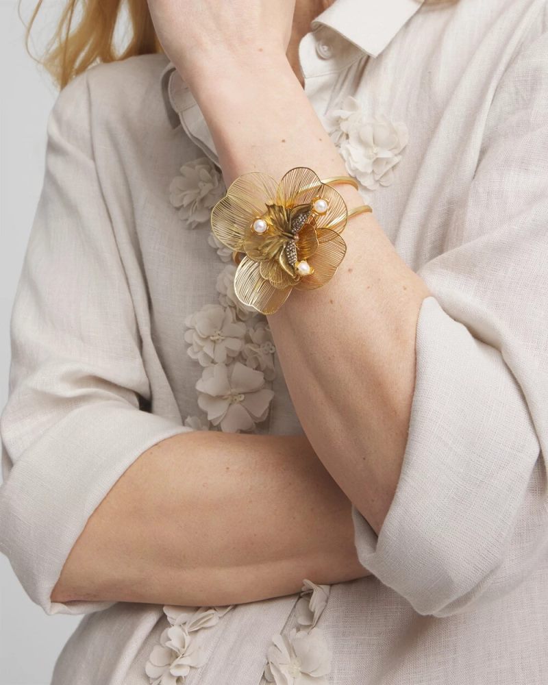 Chicos Statement Butterfly Filigree Hinge Bracelet - GOLD