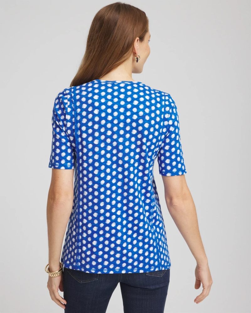 Chicos Printed Slub Short Sleeve Tee - AZURE