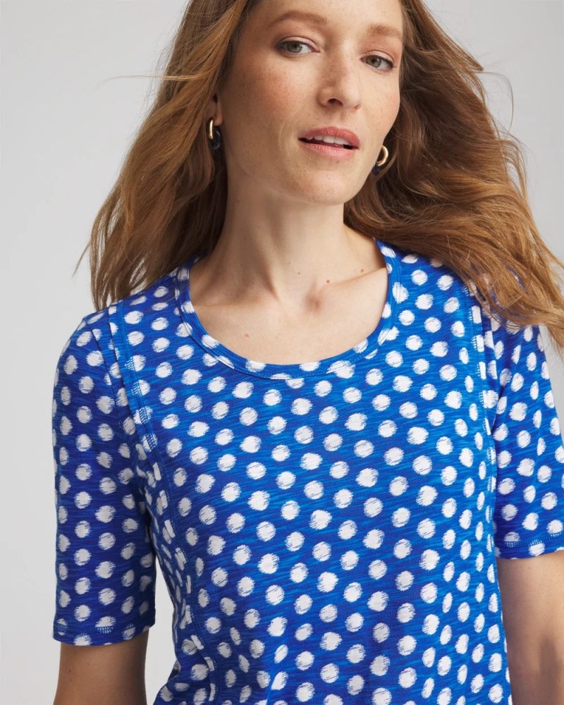 Chicos Printed Slub Short Sleeve Tee - AZURE