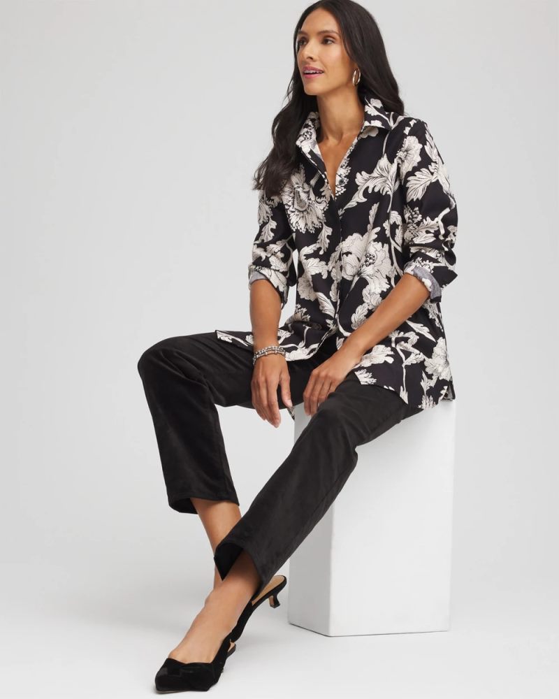 Chicos No Iron Bryne Bloom Stretch Tunic - BLACK
