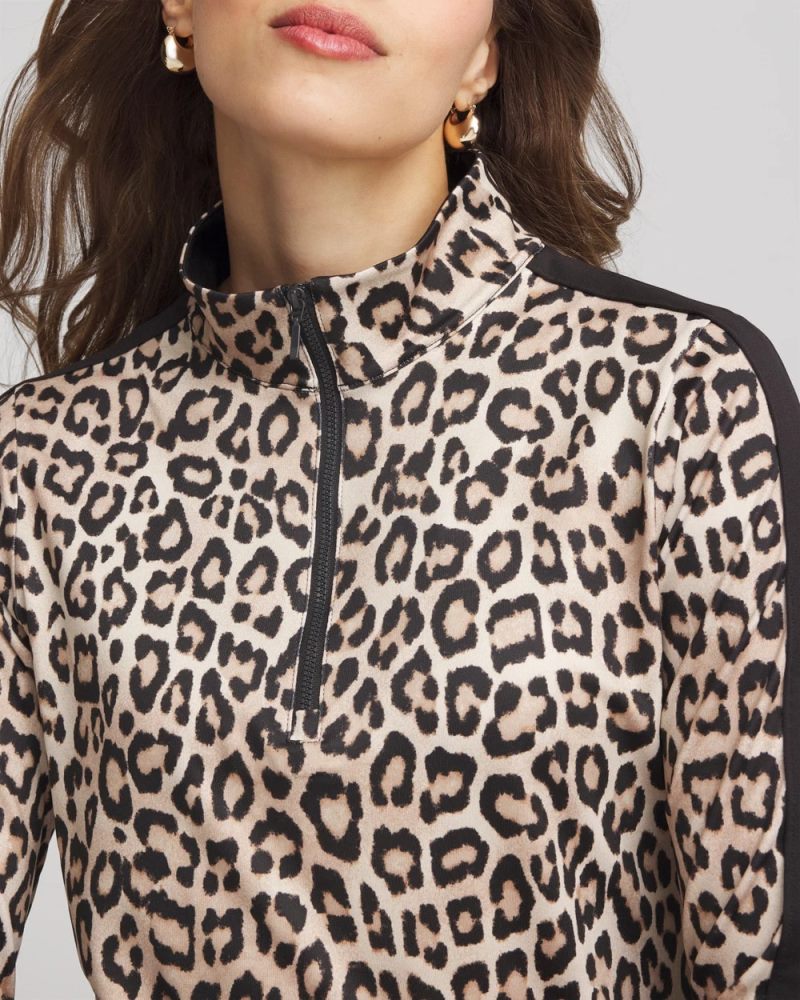 Chicos Zenergy® UPF Animal-Print Half-Zip Pullover Top - NATURAL TAN