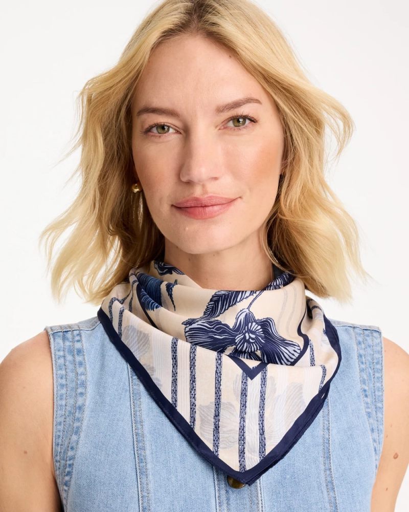 Chicos Striped Floral Square Scarf - PALE SAND
