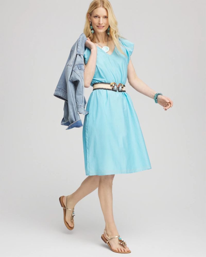 Chicos Cotton-Silk Voile Popover Dress - PARADISO BLUE