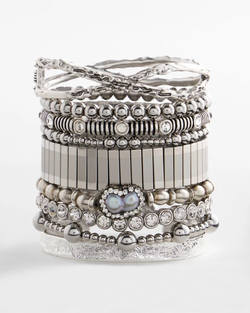 Chicos Silver Tone Stretch Watchband Bracelet - SILVER