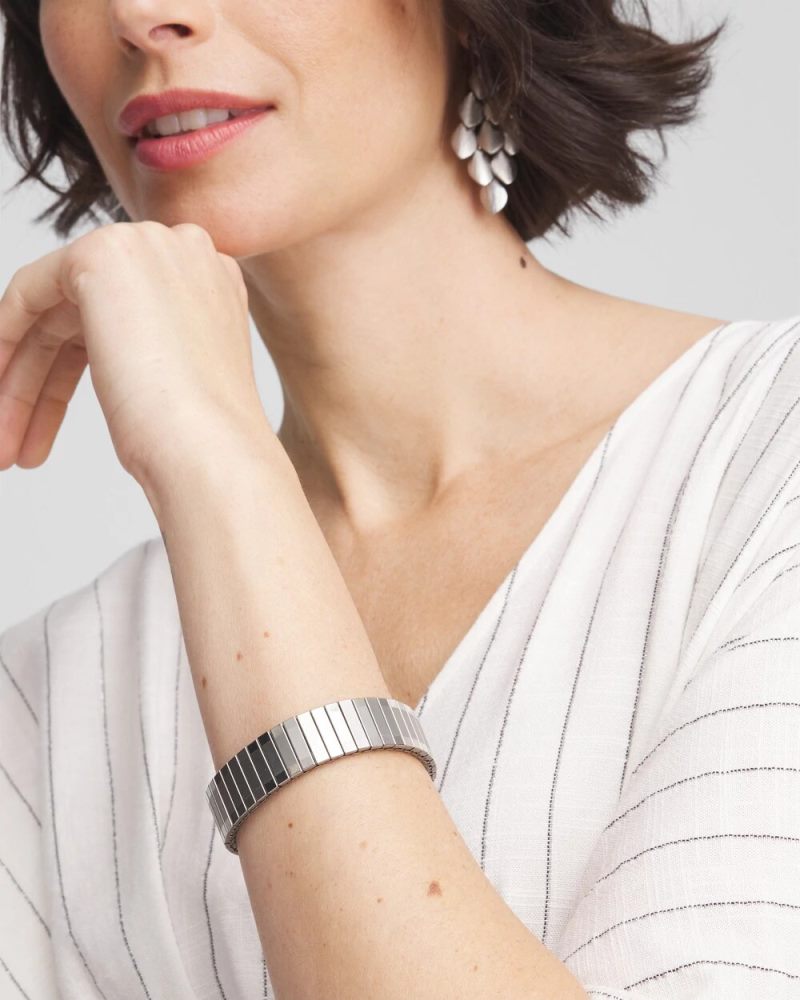 Chicos Silver Tone Stretch Watchband Bracelet - SILVER