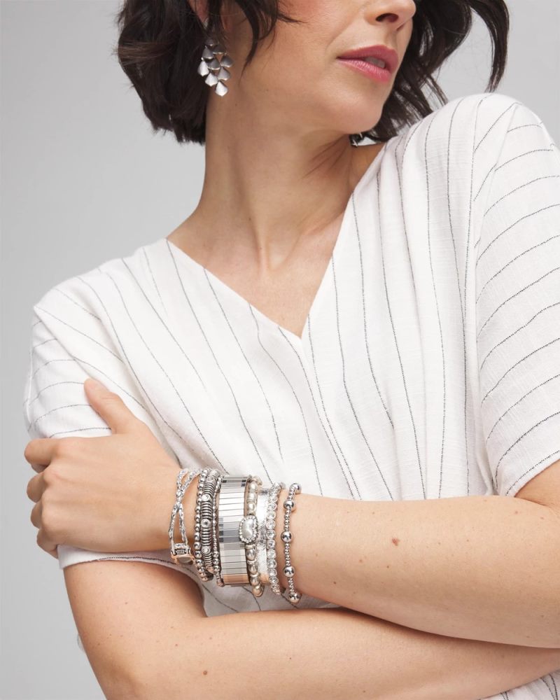 Chicos Silver Tone Stretch Watchband Bracelet - SILVER
