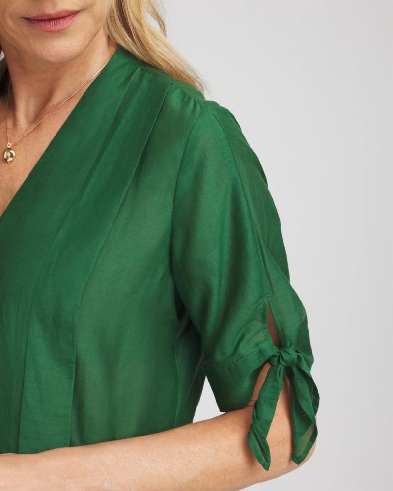 Chicos Cotton Voile & Silk Pleated Blouse - PALM LEAF