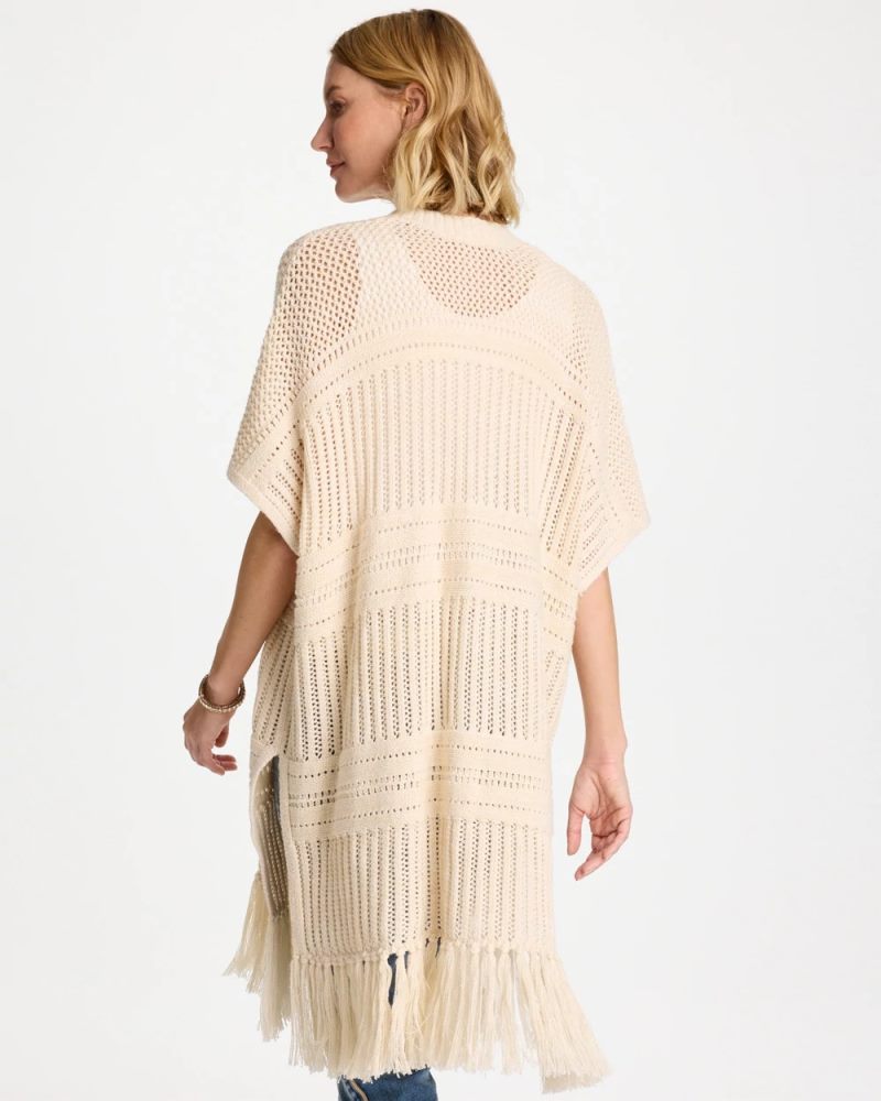 Chicos Long Knit Fringe Ruana - CREAM