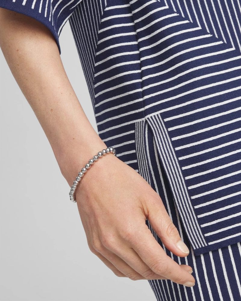 Chicos Small Beaded Silver Tone Stretch Bracelet - SILVER