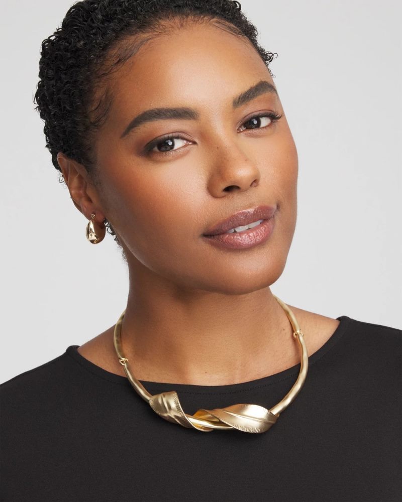 Chicos Golden Leafy Collar Necklace - GOLD