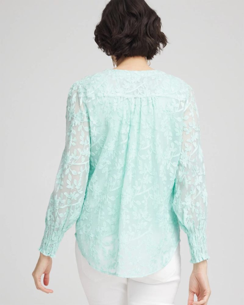 Chicos Floral Soutache V-Neck Blouse - TEAL WATERS