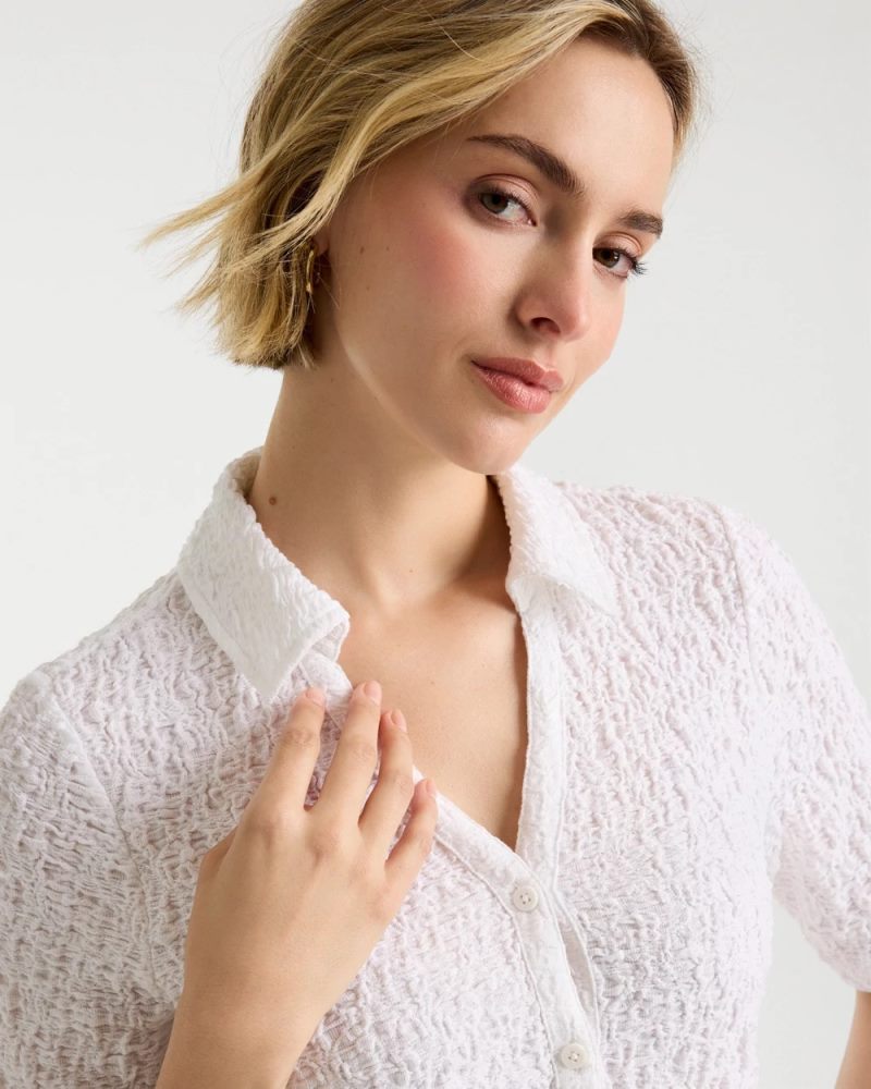 Chicos Textured Camp Tee - ALABASTER